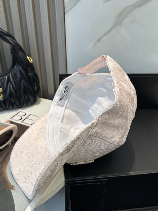 Miu Miu Light Pink Embroidered Crystal Logo Baseball Cap main image 5